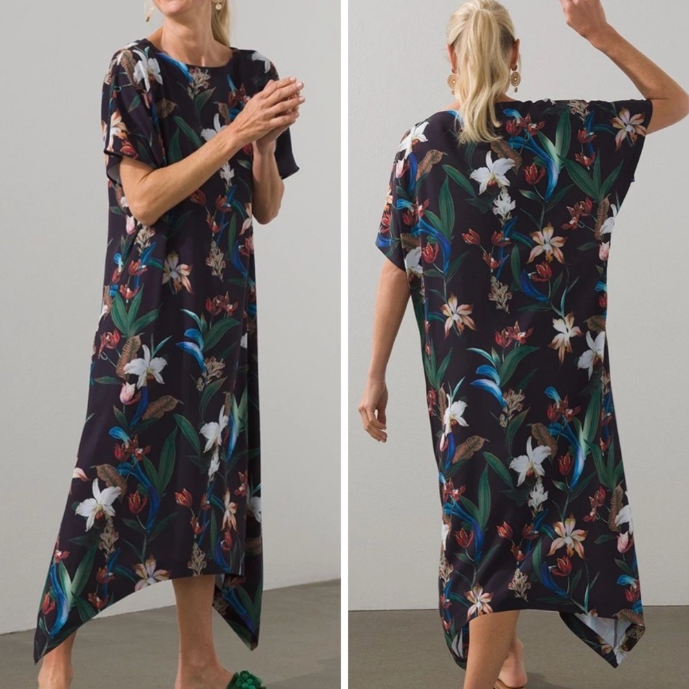Chico's Sharkbite Hem Maxi Dress Blue Floral Easy Print Womens Size US 20/22 - Picture 2 of 12